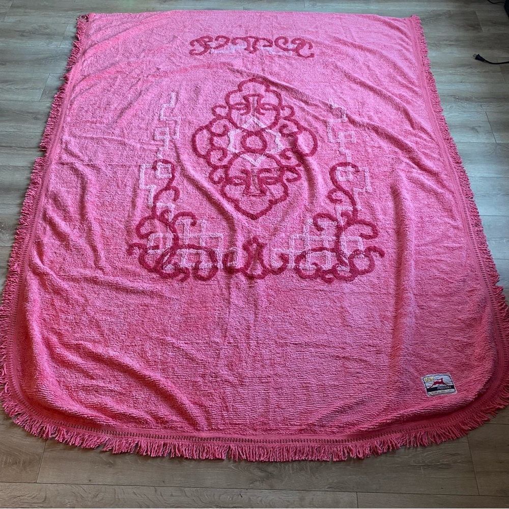 Vintage Chenille quilt coverlet blanket pink dusty rose Buddha face Shanghai - Picture 10 of 16